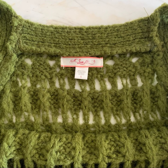 ✨LAST CHANCE 💚Lux Army Green Sweater Tank Acrylic Wool Heart Pockets Small - Picture 5 of 6